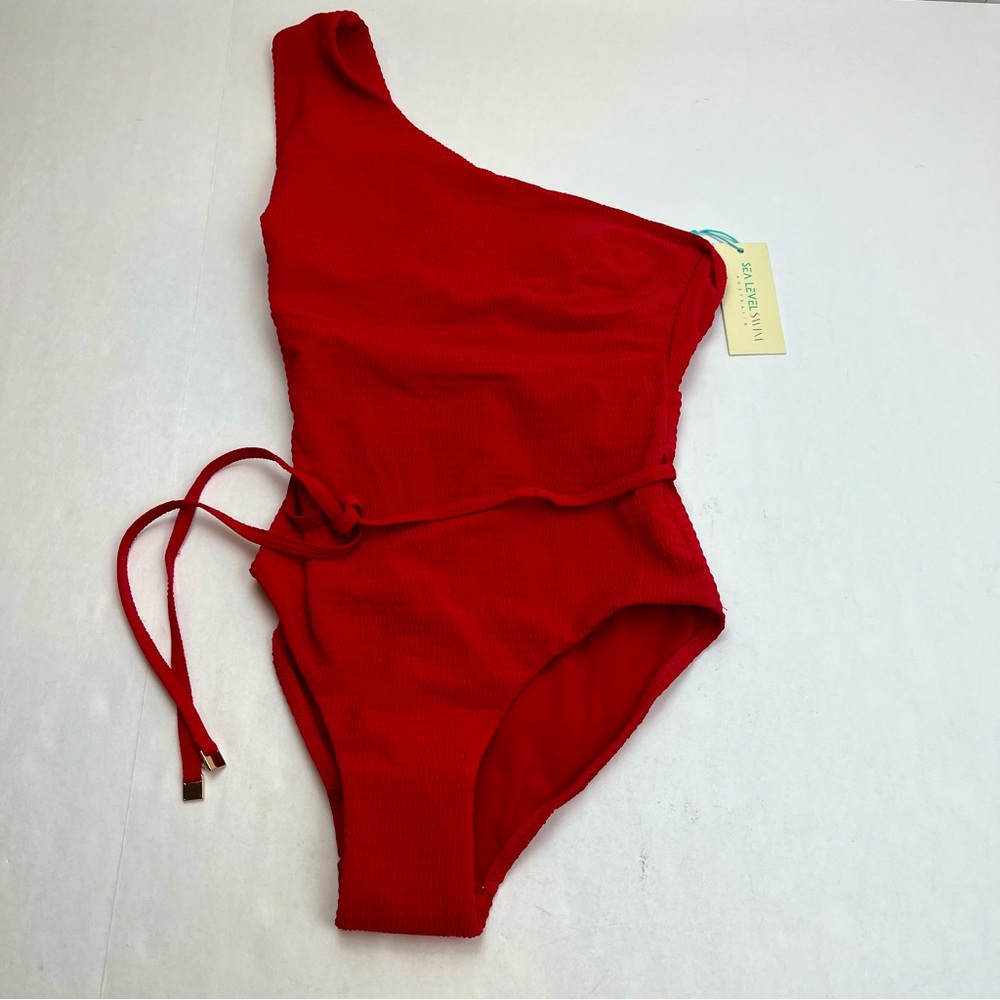 Sea Level Swim Messina Wide Strap Diagonal One Piece Swimsuit Red Size 4‎ NEW